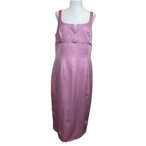 DKNY Women’s Sleeveless Pink Silk Blend Dress Midi Broach Wedding Party 60’s-L